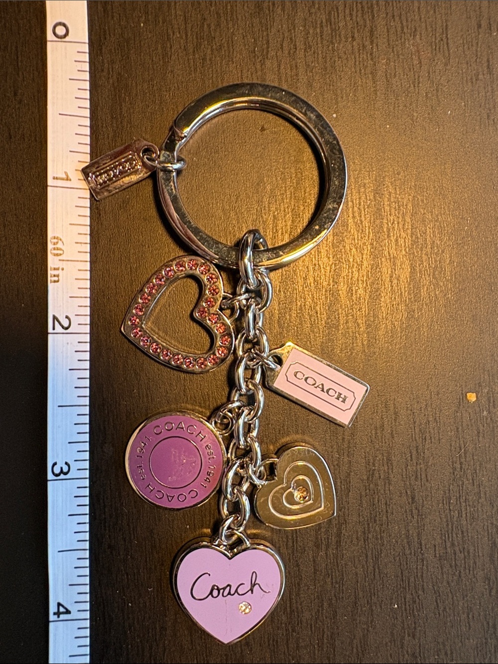 Coach Pink Multi-Charm Heart Keychain with Silver Hardware